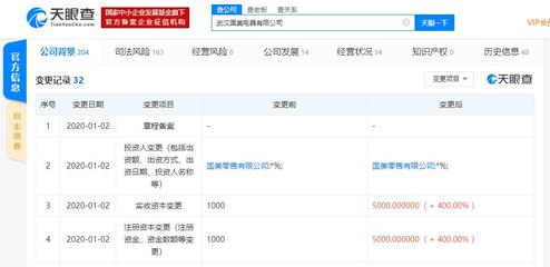 國美電器全資子公司注冊資本大幅提升400%，聚焦計算機軟硬件及輔助設備批發(fā)業(yè)務